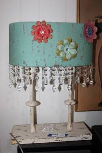 lot 53 image: Double Metal Table Lamp with Dangling Crystals