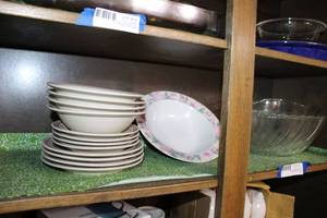 lot 77 image: Strawberry Stoneware Dishes, and Serving Bowls