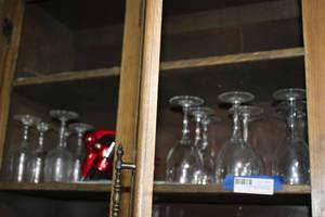 lot 93 image: Wine Goblets and Red Corkscrew Bottle Opener