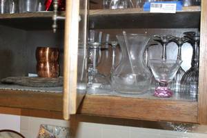 lot 92 image: Misc. Drinking Glasses, Stirring Bottle, Copper Cups