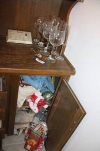 lot 123 image: Wine Goblets with Metal Animal Figurines, Champagne Flutes, Vintage Bar Aid, Christmas Linens