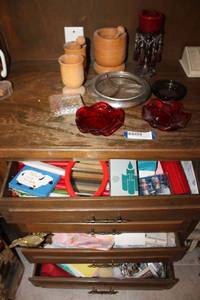 lot 124 image: Wooden Pestle and Mortar Set, World Clock, Candles and Holiday Gift Wrapping and Ribbons