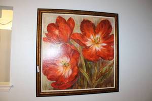lot 157 image: 3 Ft. Square Flower Painting signed by artist