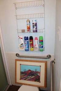 lot 148 image: Bathroom Contents Cleaners, Desert Wall Art, Portable Shower Chair, Disposable Toilet Bowl Cleaners