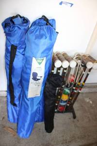 lot 167 image: Vintage Croquet Set and Folding Arm Chairs