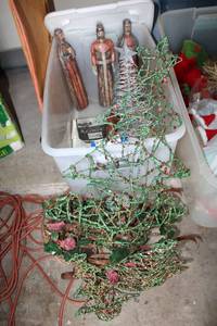 lot 169 image: Christmas Decorations Wire Trees, Sleigh, Wooden Wisemen