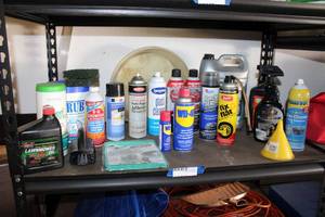 lot 225 image: Automotive Lot Oil, Lawnmower Oil, Tire InflatorSealer, Cleaning Wax, Rain-X and Shammys
