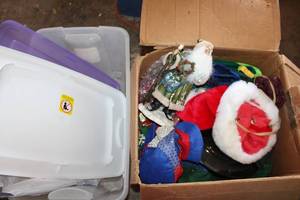 lot 234 image: Christmas Decorations and Plastic Storage Tub