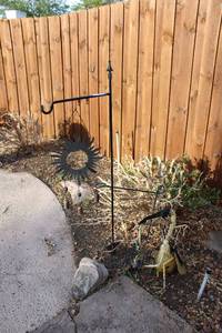 lot 252 image: Metal Sculpture and FlagLantern Garden Stakes