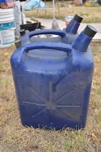 lot 247 image: Blue Plastic Gas Cans - both 5 Gal.