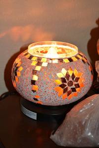 lot 16 image: Tall Table Lamp and Mosaic Lamp with Salt Stones