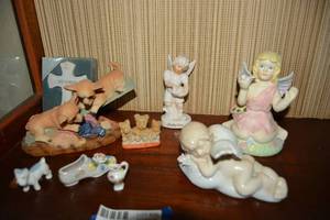 lot 28 image: Angles and Dog Figurines Plus Porcelain October Cross