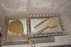 lot 64 image: Vintage Mirror and Brush Vanity Set