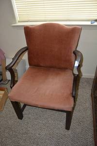 lot 84 image: Straight Legged Salmon Upholstered Arm Chair