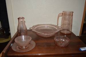 lot 122 image: Pink Depression Glass and Liberty Milk Glass