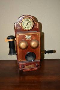 lot 116 image: Wooden Clock Key Box in Vintage Phone Style