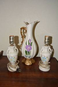 lot 104 image: Handpainted Porcelain Vase and Pair of Desk Lamps
