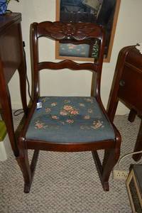 lot 110 image: Vintage Embroidered Seat Rocking Chair