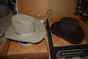 lot 130 image: Cowboy Hats Resistol XXXBeaver Long Oval Hat, and Trail Boss Brown Cowboy Hat