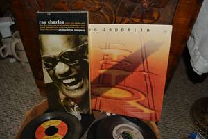 lot 82 image: Vintage RCA Albums, Led Zeppelin Book, and Unopened Ray Charles Genius Loves Company CD