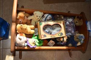 lot 239 image: Wooden Doll Rocker and Tiny Bear Collection