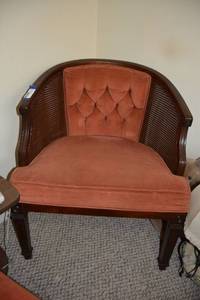 lot 178 image: Vintage Button-Tuft Cane Back Accent Chair