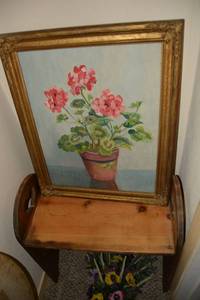 lot 153 image: Home Dcor Flower Print, Decorative Bench and Eucalyptus Flower Swag