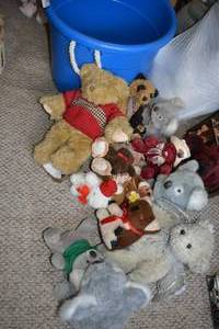 lot 150 image: Plush Bear Collection with Large Blue Toy Bucket