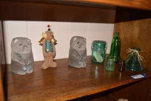 lot 311 image: Green Liberty Glass Bottles, Koala Clear Bookends, Resin Angel Bear