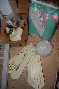 lot 331 image: Ceiling Fan and Light, and Quilted Blanket