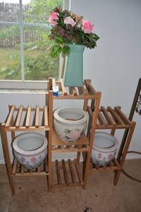lot 349 image: Wooden Multi-level Plant Stand and Planters