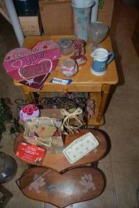 lot 350 image: Home Dcor Small Table, Valentines Decorations, Heart-Shaped Step Stool and More