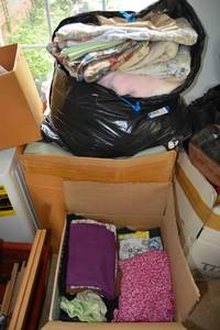 lot 370 image: Large amount of Blankets and Box of Clothes
