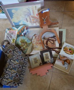 lot 377 image: Southwestern Lot Sequin Bag, Wall Posters and Decorations, and Blanket