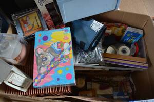 lot 378 image: Office Lot Reading Glasses, Desk Supplies, 2 Red Cash Boxes, see pictures
