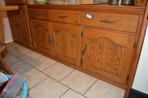 lot 411 image: Oak Buffet Side Board Storage Cabinet - Contents Sold Separately, 59W x 17.5D x 29.5H PLEASE PICKUP LATE SATURDAY OR SUNDAY