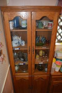 lot 412 image: Oak Curio Side Cabinet - Contents Sold Separately, 30.5W x 19D x 76.5H PLEASE PICKUP LATE SATURDAY OR SUNDAY