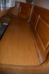 lot 420 image: Wooden Corner Bench Seat with Storage Compartments - All in One Piece, Right side69W x 20.5D x 33H, Left side53W PLEASE PICKUP LATE SATURDAY OR SUNDAY