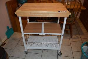 lot 426 image: Folding Kitchen Cart with Locking Wheels and Dual Towel Bars, 30W x 19D x 34H