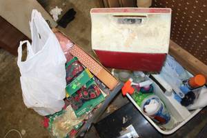 lot 582 image: Christmas Decorations, Cookie Cutters, Personal Cooler, Cleaners and Rags