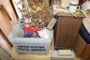 lot 544 image: Vases, Flower Arrangements, Vintage Plastic Trash Bin