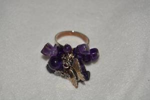 lot 590 image: Sterling Silver Amethyst and Butterfly bauble ring. Marked 925. Verified designed and sold by Sally Chanaratsopon on HSN. Amethyst tested. Size 9. Presented in gift box with storage bag and card.