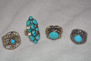 lot 621 image: (4) Sterling Silver Turquoise rings. All marked 925. Sizes (2)-9, (2)-10