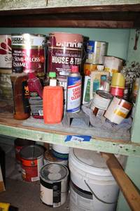 lot 458 image: Used Paint Cans, Carb Cleaner, Can of Hardware