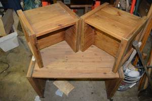 lot 516 image: Handcrafted Wood benchcoffee table and 2 Seatside tables