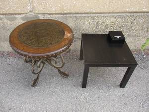 lot 28 image: 2-Small Tables- 1 Wood TopMetal Base and 1-With Small Lock Box