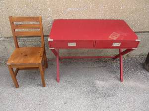 lot 39 image: Red-2 Drawer Desk With Chair, Needs TLC