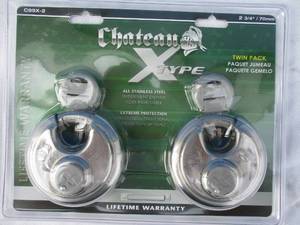lot 66 image: 5-New Chateau Twin Pack #C-99X-2 Maximum Security Rd. Disk Locks With 2-Keyed alike Keys Ea., (10-Locks).