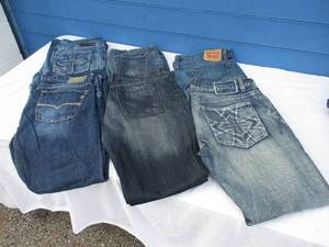 lot 72 image: 6-Pair Mixed Name Brand, Blue Jeans, All in Good Condition, 36 x 32 and 36 x 34.  Note x Money