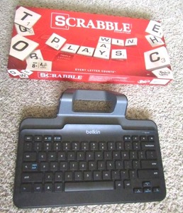 lot 103 image: Belkin wired keyboard for Chrome OS, Scrabble board game